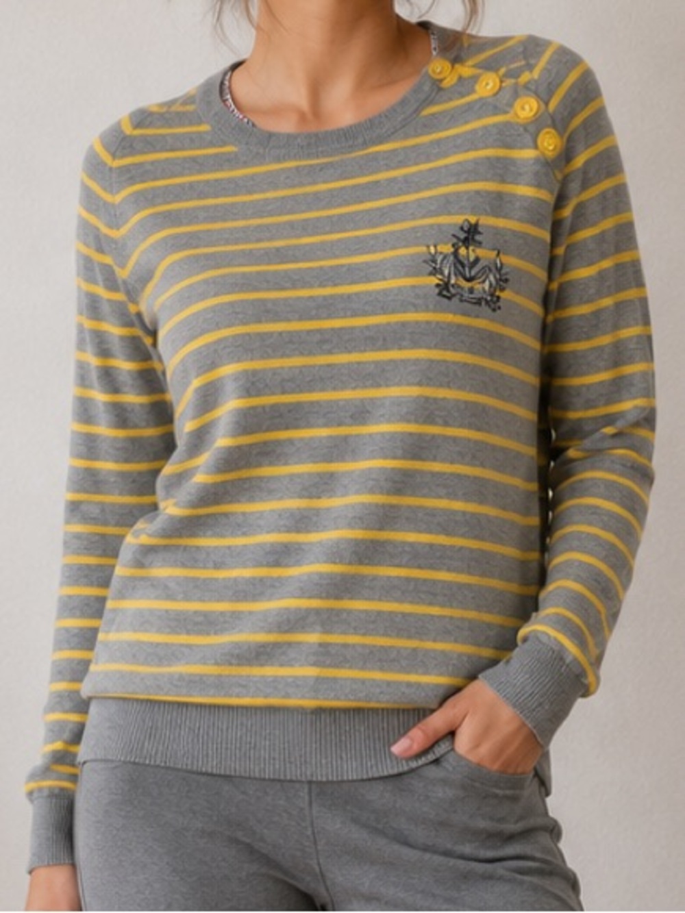 Twik Nautical Gray and Yellow Striped Sweater